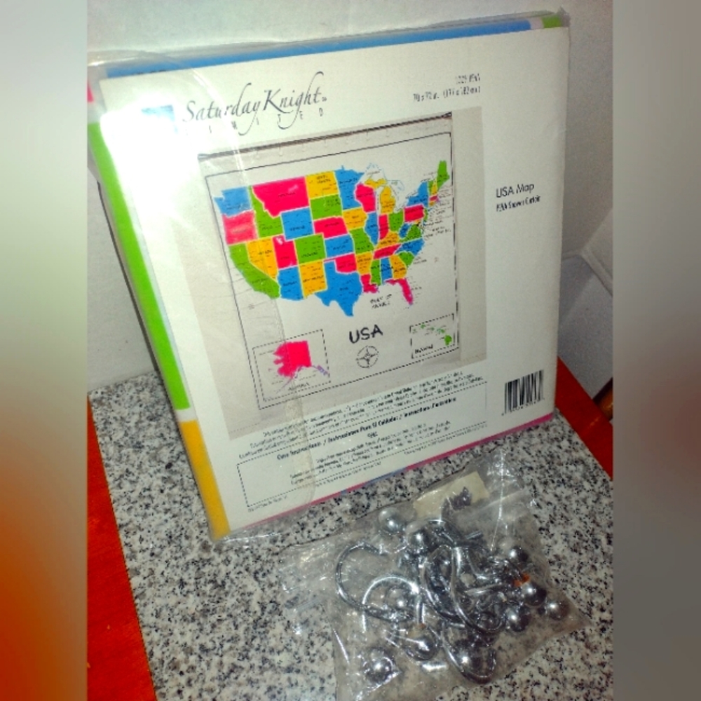 Skl Home By Saturday Knight Ltd. Usa Map Shower Curtain 70 x 72 w/ Curtain Rings